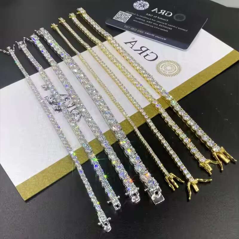 Hot VVS Moissanite Hip Hop Bracelet Via Diamond Tester 3mm 4mm 5mm Moissanite Tennis Bracelet