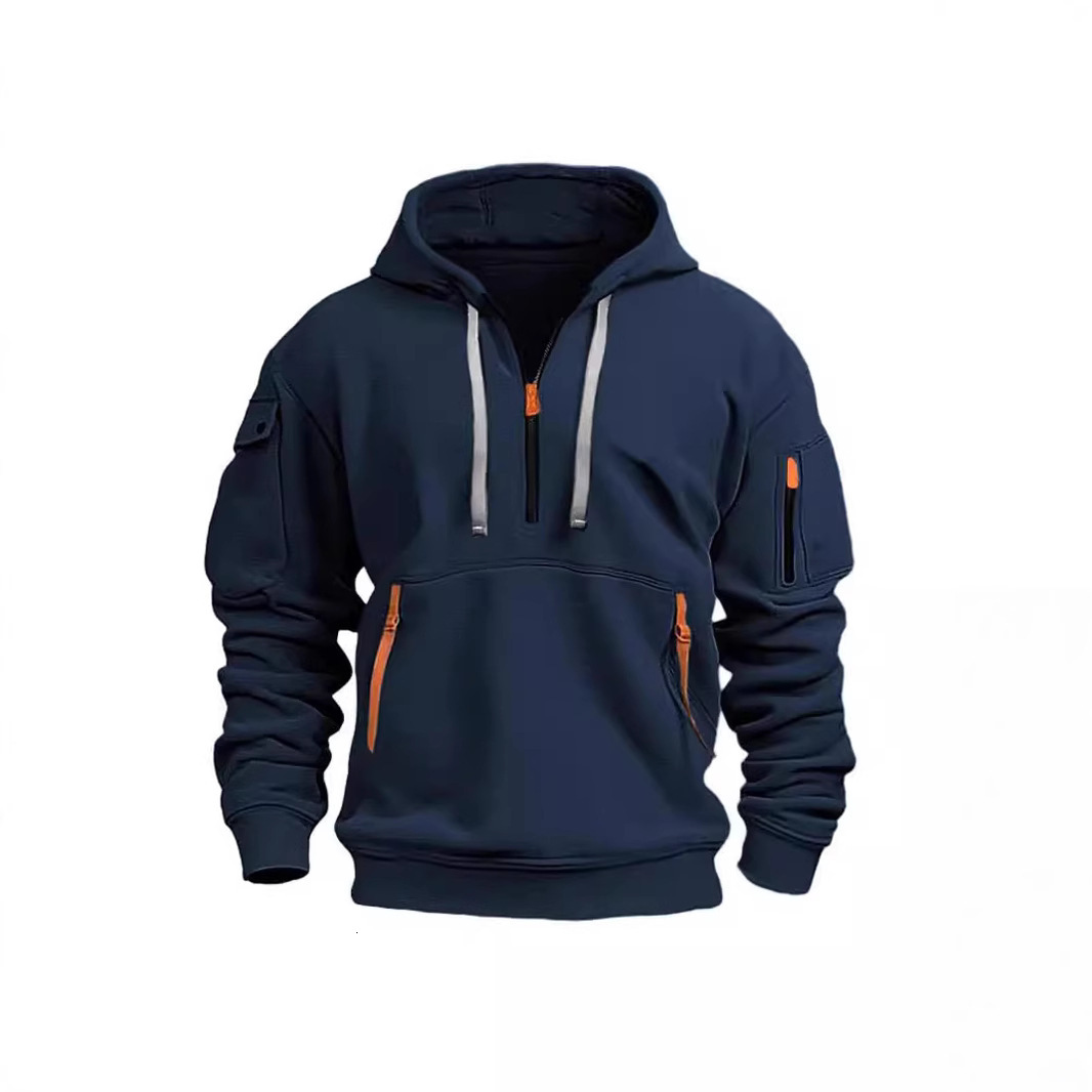 European Sweatshirt Plus Size Men's Spring and Autumn Zipper Multi-Pocket Pullover Casual Hoodie