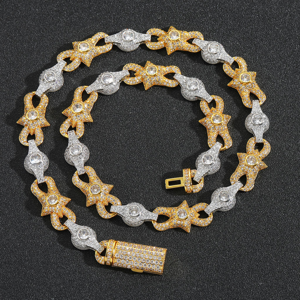New Hip Hop 10mm Eye Cuban Chain Two Tone Moissanite Iced Out Unisex Accessory Pass the diamond tester