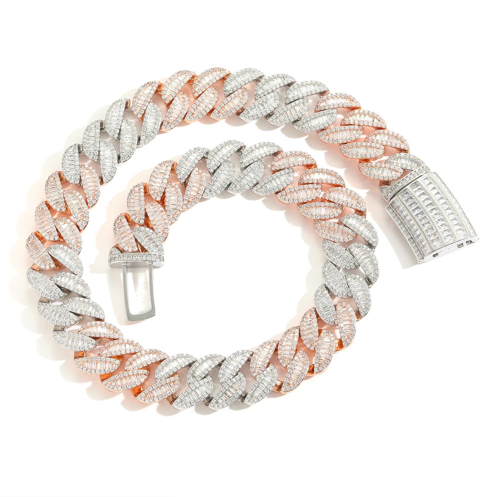 Hip Hop Rose Gold Two Tone 20mm T Baguette Moissanite Miami Cuban Chain Men's Pass the diamond tester