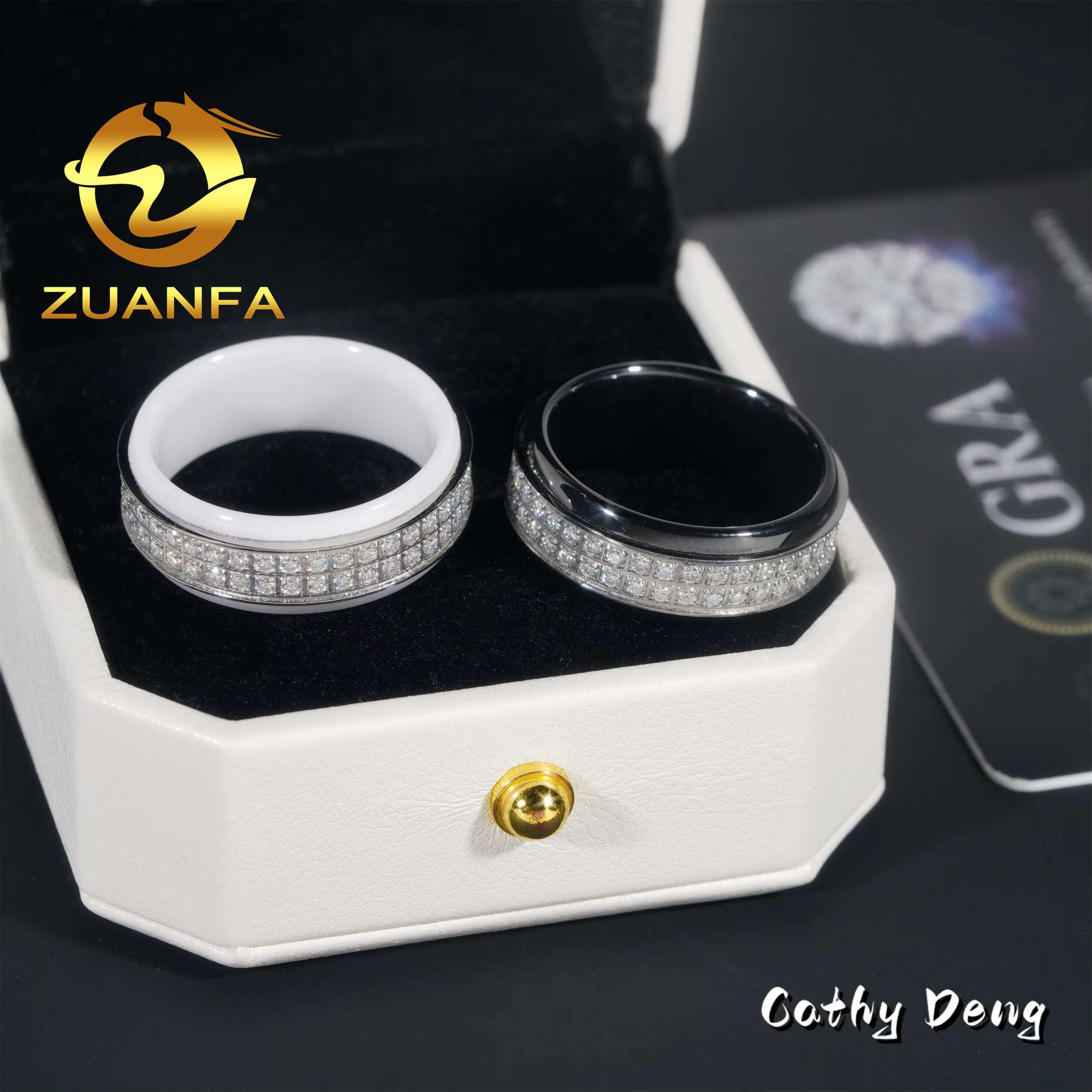 Classic Black Ceramic Men Diamond Ring Iced Out VVS Moissanite Diamond Stainless Steel Men Wedding Band Hip Hop Ring