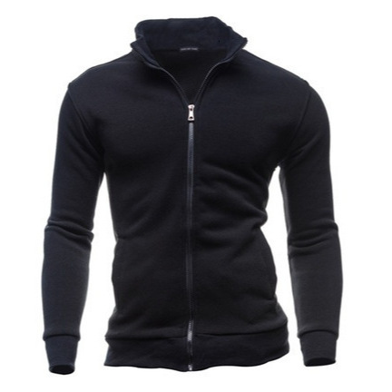 New Sports Hoodie with Zipper and Stand Collar, Men's Solid Color Cardigan