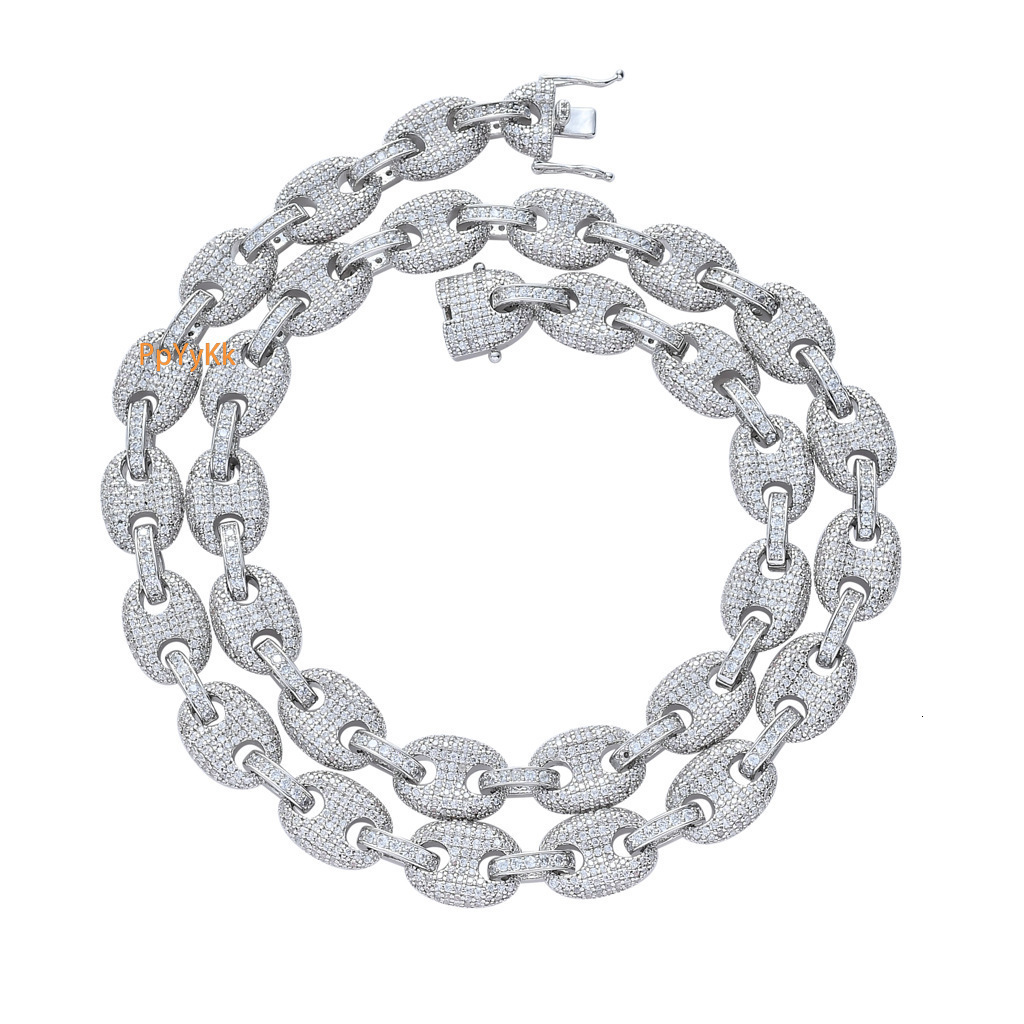 Luxury Jewelry Hip Hop Men's Pig Nose Chain Coffee Bean Necklace Button Chain 12mm High-Quality Hip Hop Accessory Bling Bling Necklace Pass the d