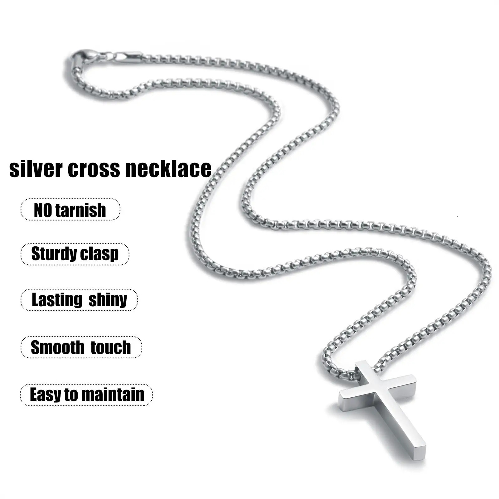Shevalu 16-24 Inch Silver Cross Necklace Mens Cross Necklaces with 2.5mm Cross Chain and Exquisite Stainless Steel Cross Pendant 250625
