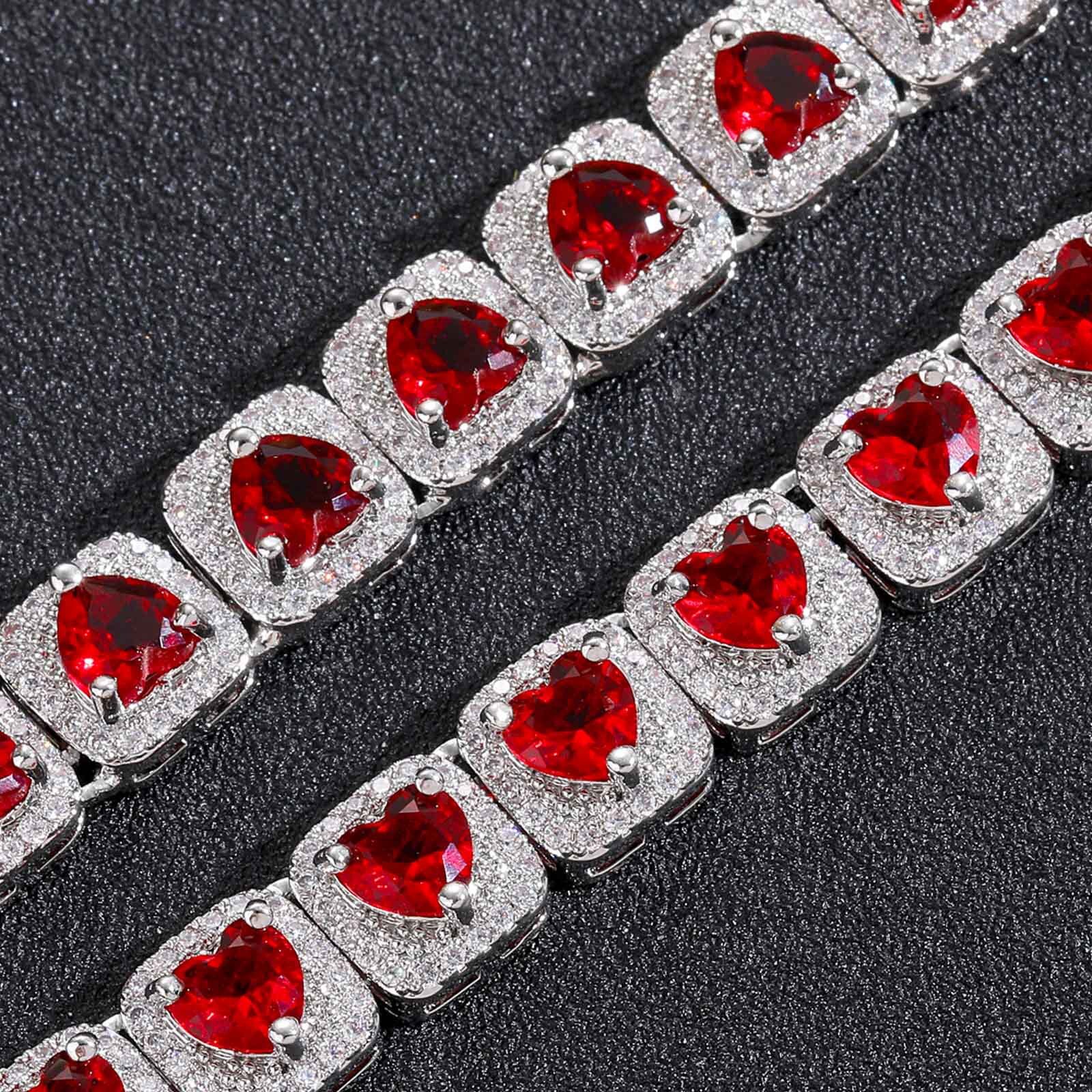 Hip Hop 10mm Red Heart Iced Out Sugar Chain VVS Moissanite Unisex Trendy Bling Pass the diamond tester