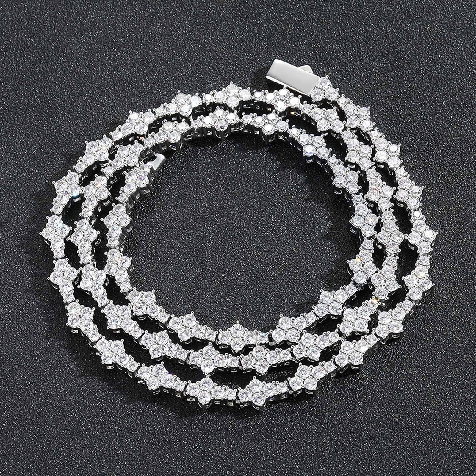 Luxury Jewelry Stylish Moissanite Plum Blossom Tennis Chain Men's Hip Hop Necklace Streetwear Brand Spring Clasp Accessory Pass the diamond teste