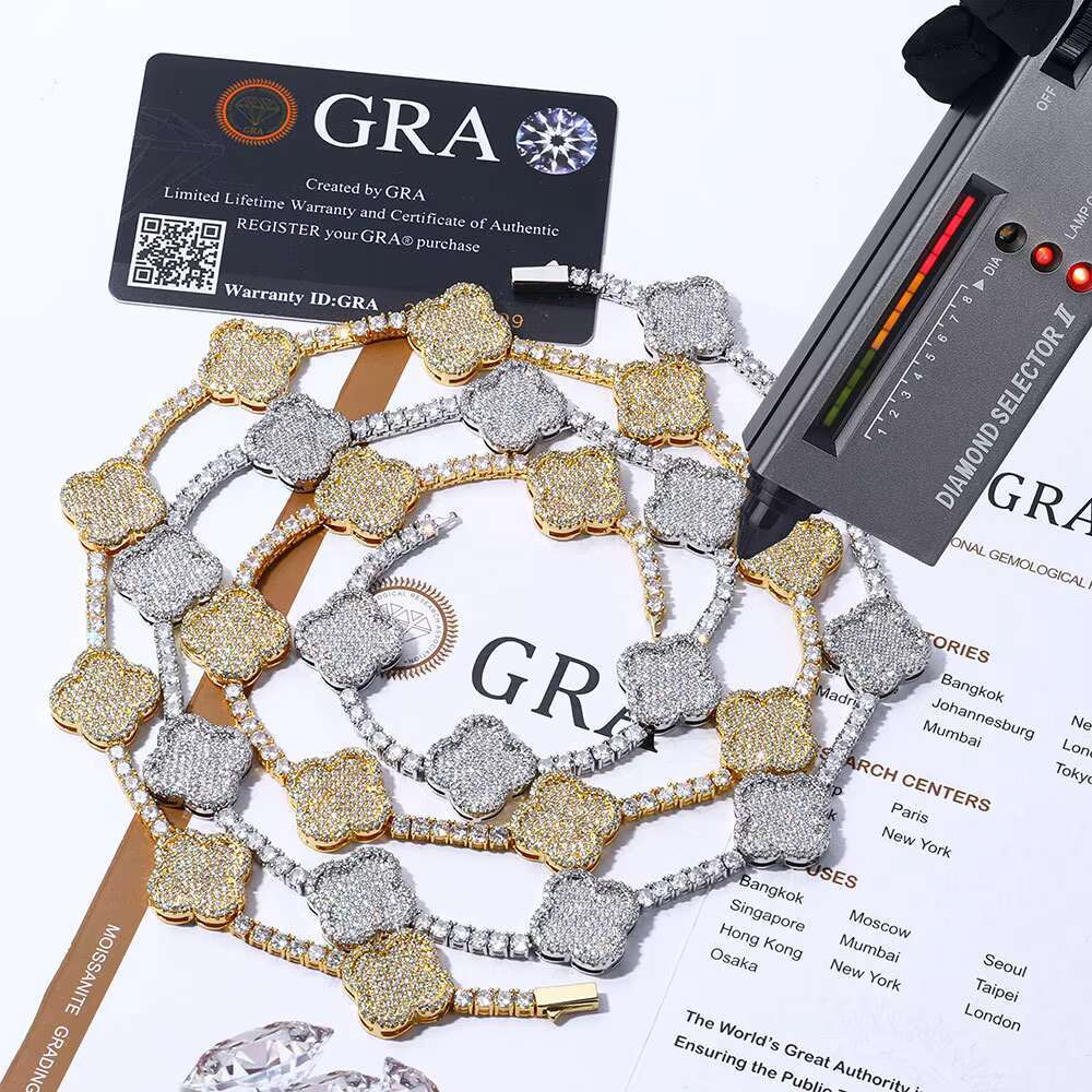 Four-leaf Tennis Chain S925 Silver Mosan Diamond Mens Necklace with All Hip Hop Accessories High-grade Sense