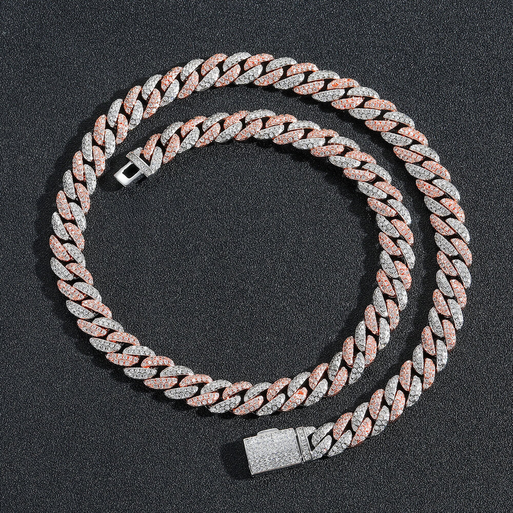 Luxury Moissanite 9mm Pink Diamond Cuban Chain Full Iced Out Unisex Niche Necklace Pass the diamond tester