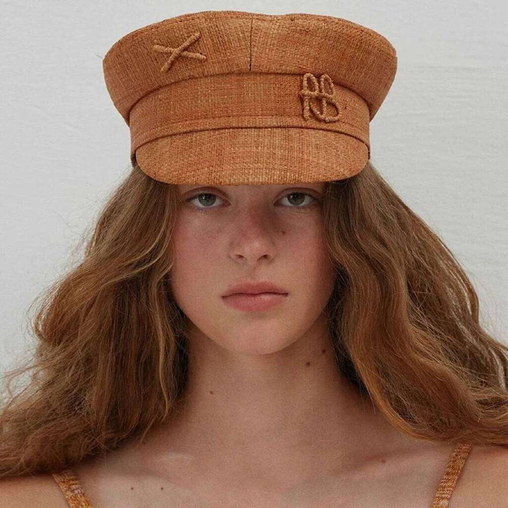 Spring and Summer Cap Newsboy Women Raffia Straw Flat Top Caps