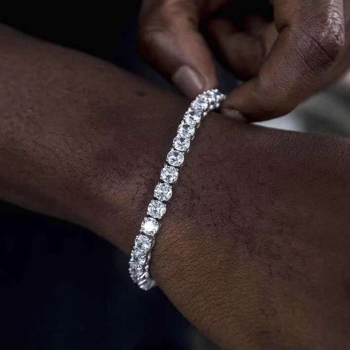 D VVS 925 Silver Moissanite Tennis Bracelet with Round Diamond Gold Plated Fashionable Jewelry for Gift OACOCA