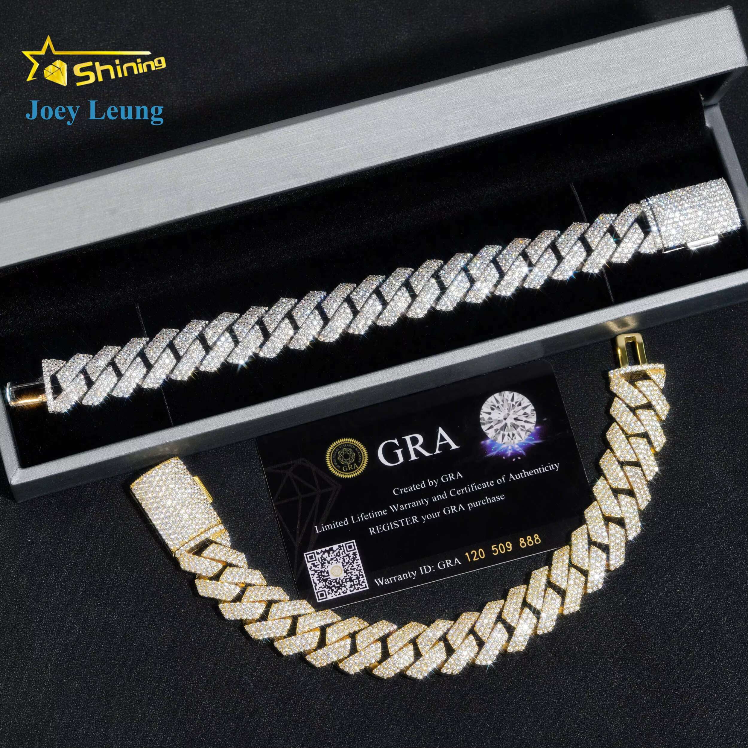 Iced Out 925 Sterling Silver VVS Moissanite Diamond Rapper Jewelry for Men 16MM Three Rows Hip Hop Cuban Link Bracelet