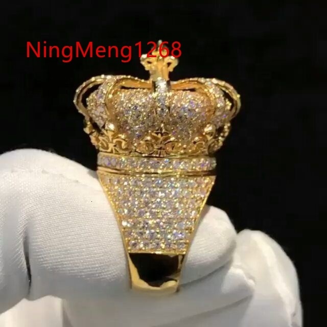 Men Rings Luxury Design Engraved Round Cut 4ct Moissanite Hip Hop Ring Silver 10k 14k Gold 3D Iced Out Crown Ring