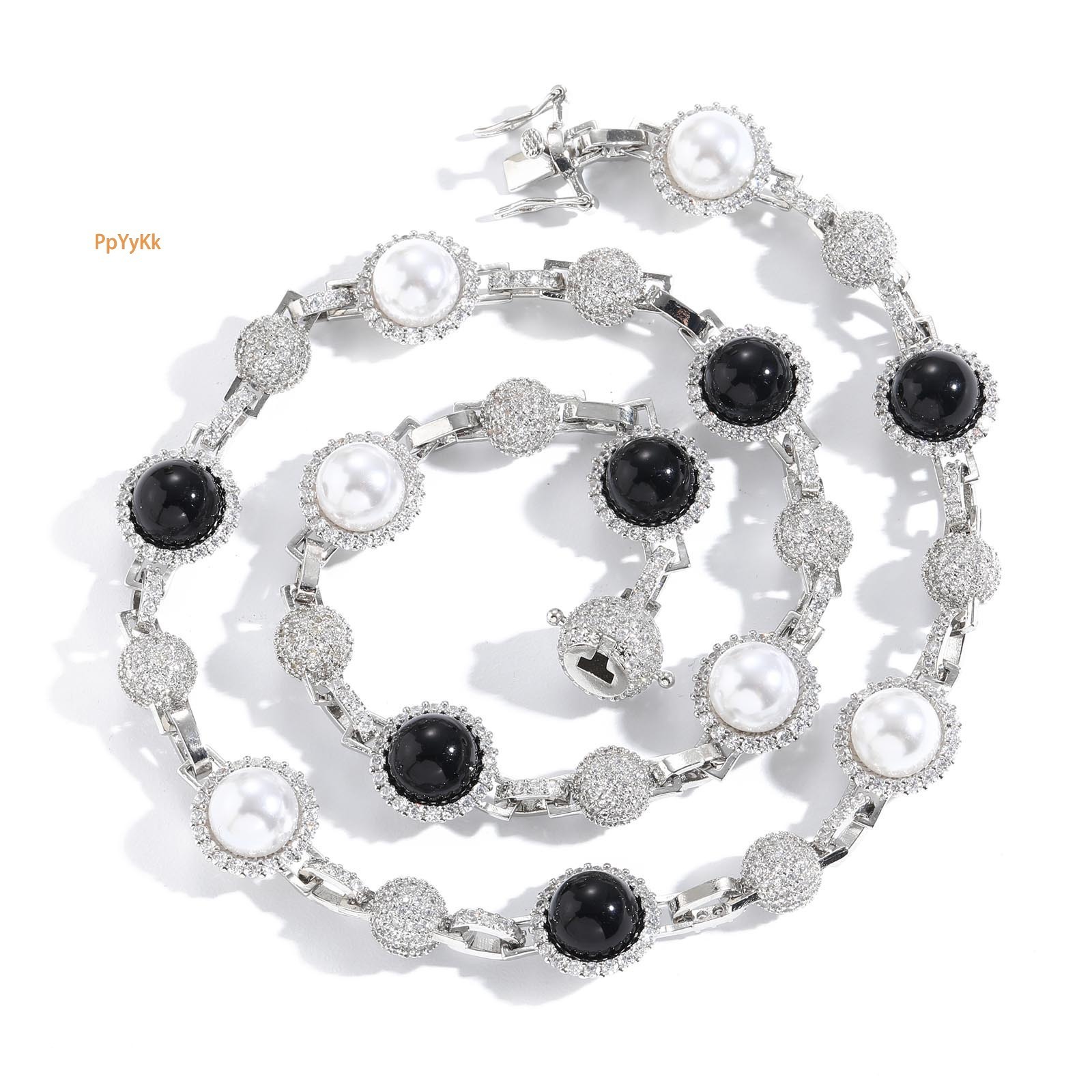 New Hip Hop Iced Out Black White Pearl Necklace Mens Trendy Layered Chain Accessory Bling Bling Necklace Pass the diamond tester