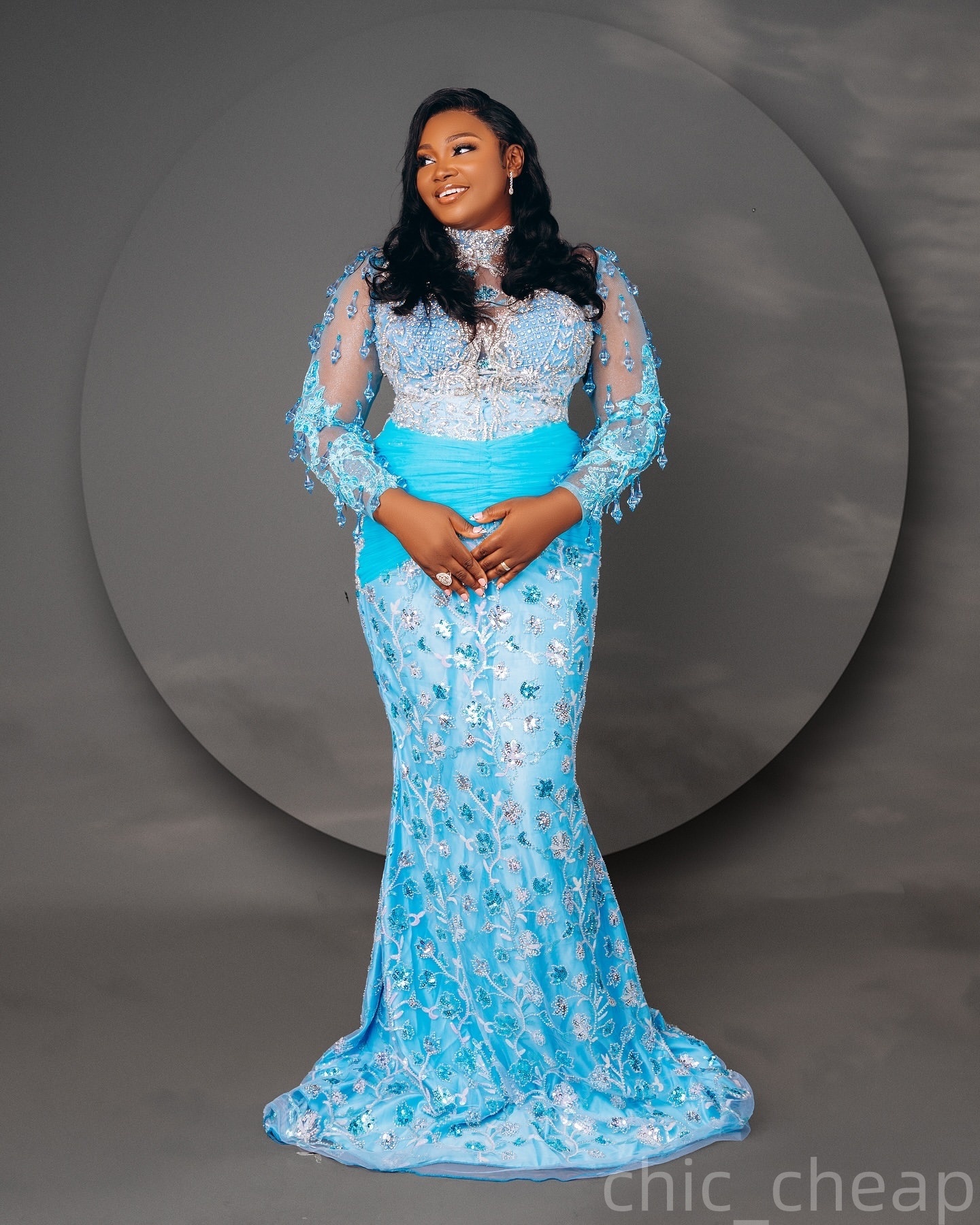 Sky Blue Mermaid Prom Dresses 2025 Rhinestones Lace Floral Lace Evening Formal Party Second Birthday Engagement Gowns Plus Size Dress For Special Occa