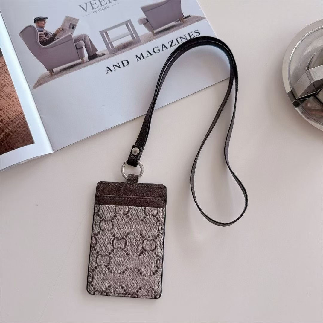 Lanyards for Name Tags ID Badge Holder Unisex Hand sewn thread Leather Key Rings 15styles designer keychain Work ID set protective cover gift