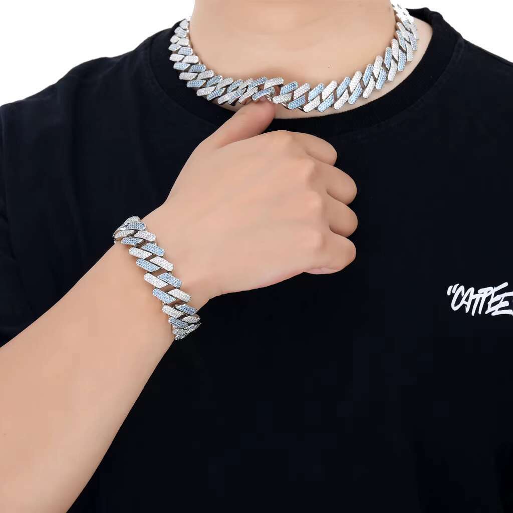 BES 20MM New Men Hip Hop Jewelry Cuban Chain Necklace Gold Plated Iced Out Cz Prong Cuban Link Chain Bracelet Necklace Jewelry