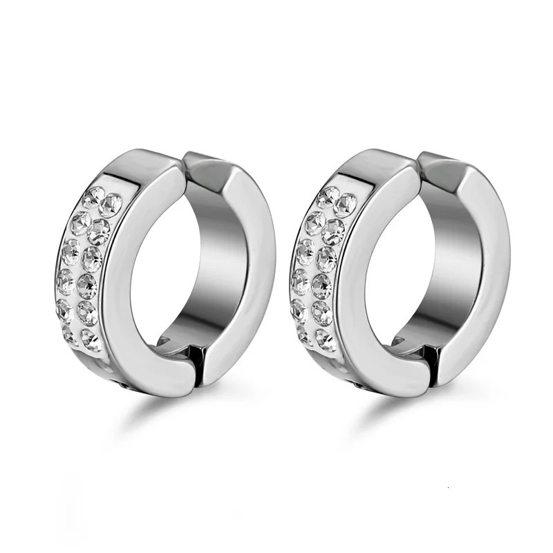 1pair Unisex Minimalist Punk Hip Hop Stainless Steel Ear Clips With Cubic Zirconia for Men Women Daily Wear Party Jewelry Gift 250624