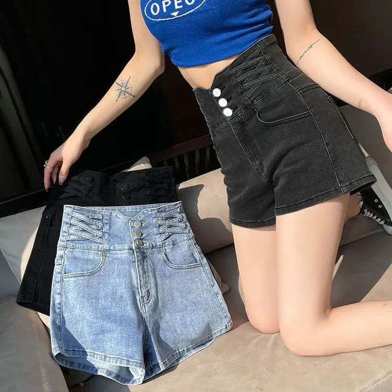 Korean Style Flowy Denim Shorts for Women High Waist Short Jean Pants Woman Micro Mini 2000s Clothes Y2k Elegant To Wear Outfits 250625