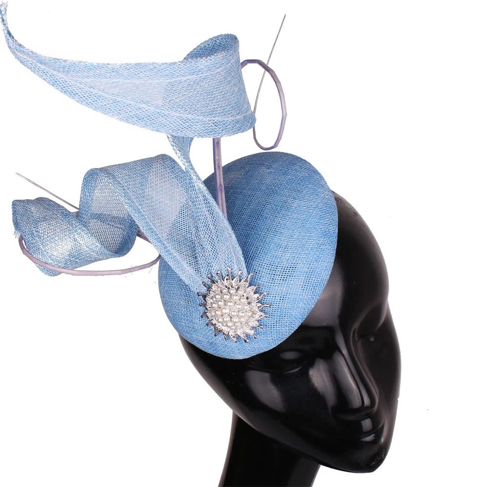 Royal Blue Women Fascinator Cocktail Hat Hairbands Mesh Headpiece Imitation Sinamay Millinery Caps Ladies Elegant Accessories250627