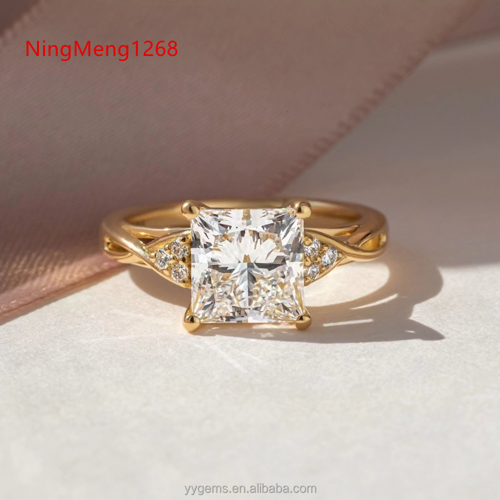 Custom Made Vintage Style 4 Prongs 3CT Princess Cut Moissanite 18K Yellow Gold Diamond Engagement Wedding Ring Women