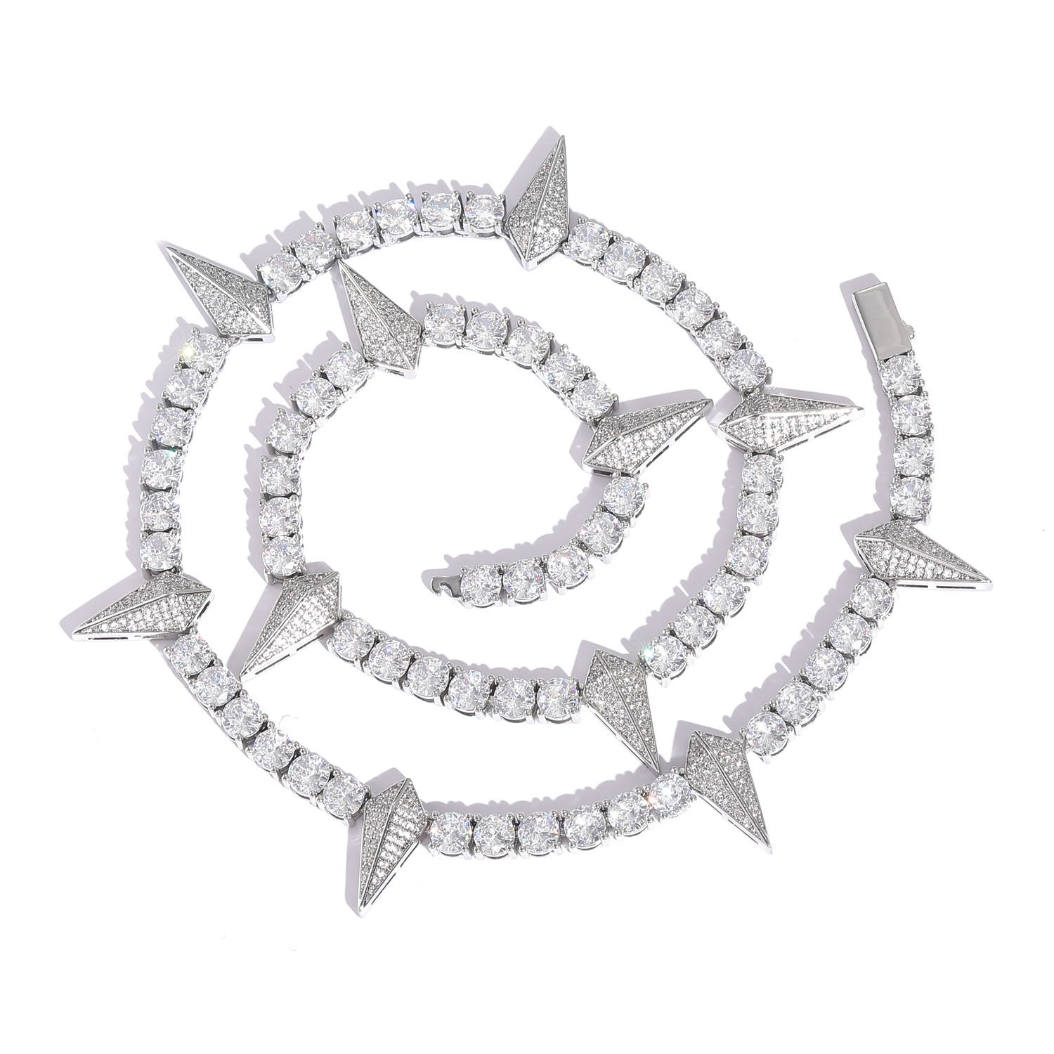 New Hip Hop 4-5mm Spike Tennis Chain Wolf Tooth Full Iced Out Men Clavicle Chain Pass the diamond tester