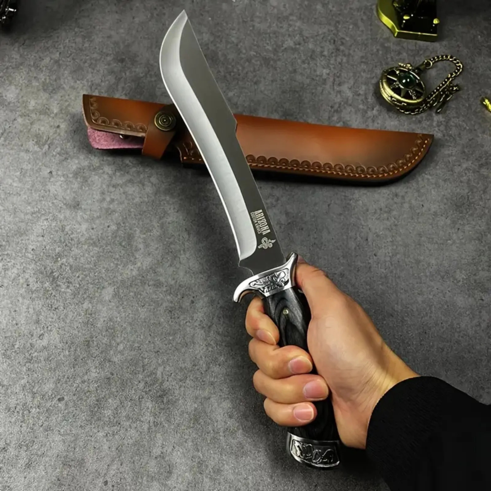 A black wooden handle outdoor knife high hardness portable knife fixed blade high quality straight knife suitable for hiking 250628 - view 5