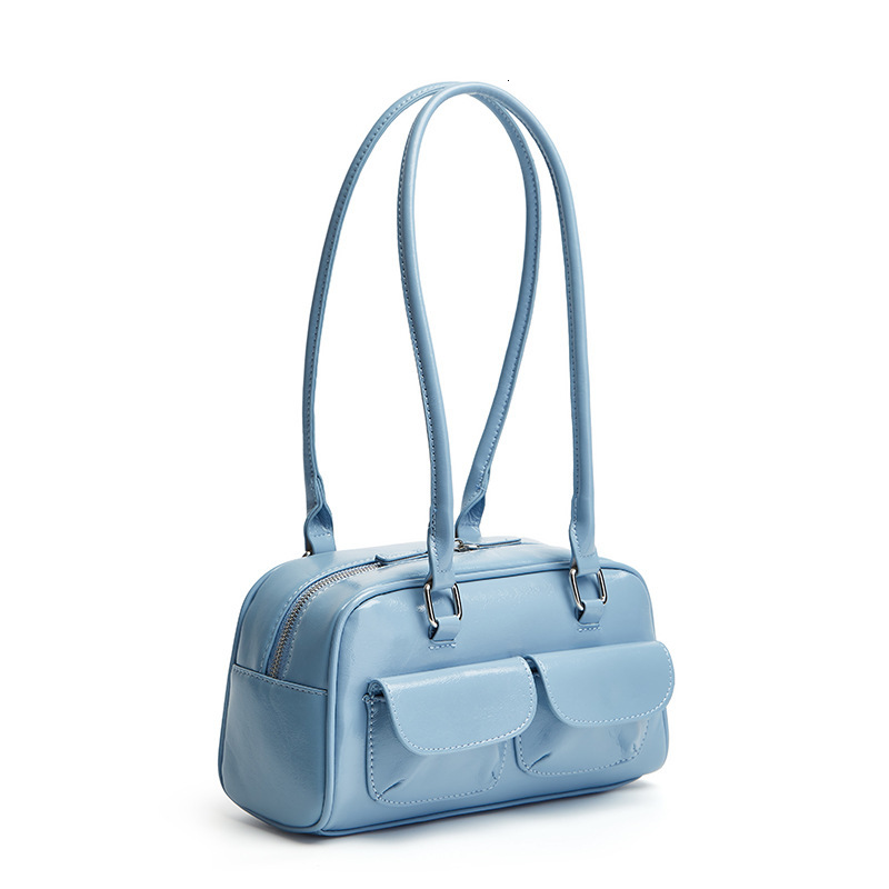 Free shipping designer Korean Hyunjin Seo Yoon-jung Same Style Oil Wax Leather Bowling Bag Multi-pocket Underarm Bag Commuter Bag Handbag Shoulder Bag