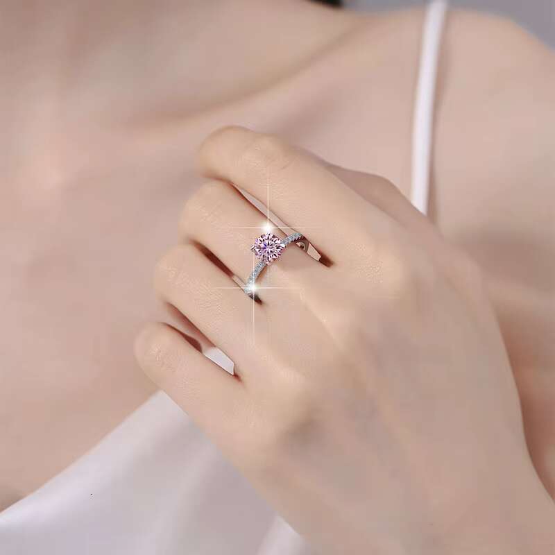 Fine Jewelry 1Ct Diamond Stylish Minimalist Ladies S925 Sterling Silver pink VVS1 Moissanite Solitaire Ring for Woman Ladies
