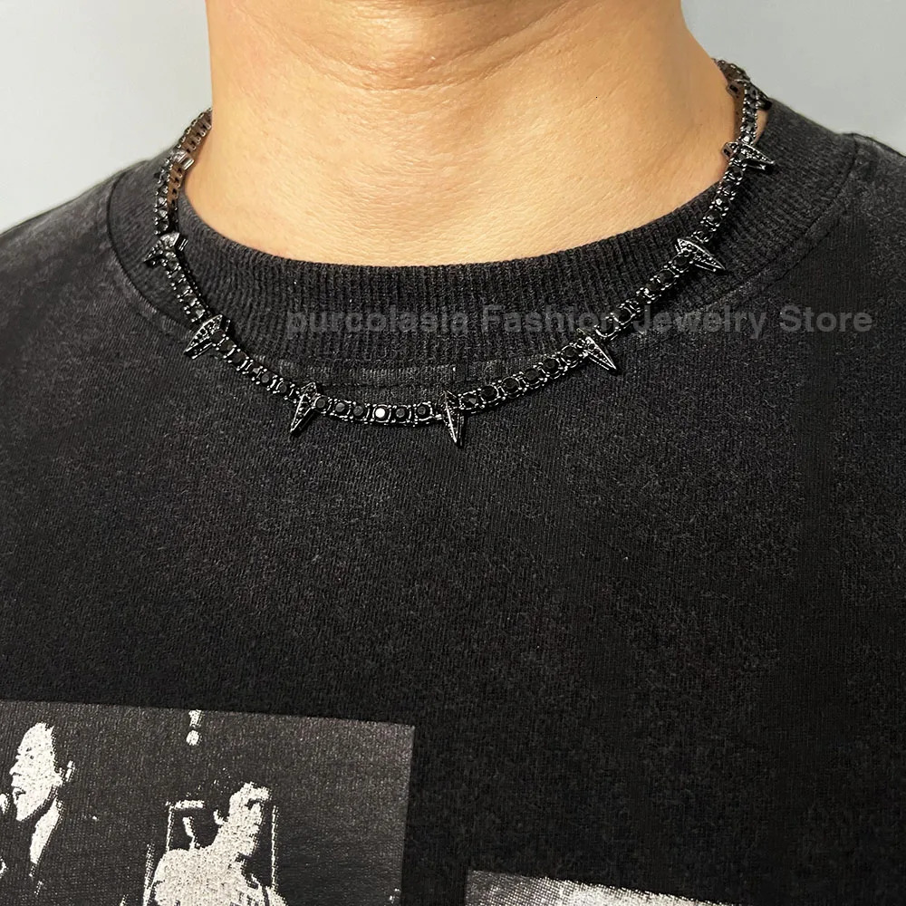 Black Panther Tennis Chain s Hip Hop Iced Out for Men or Women CZ Necklace Rock Rivet Jewelry 250624