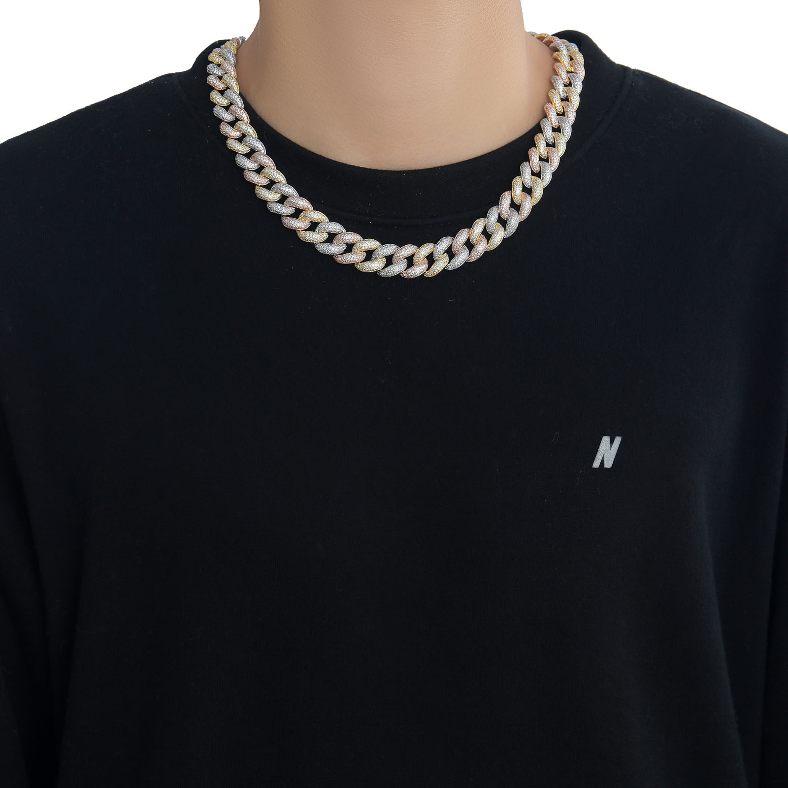 Hip Hop 15mm Bubble Chain Three Color Cuban Chain VVS Moissanite Luxury Trendy Brand Pass the diamond tester