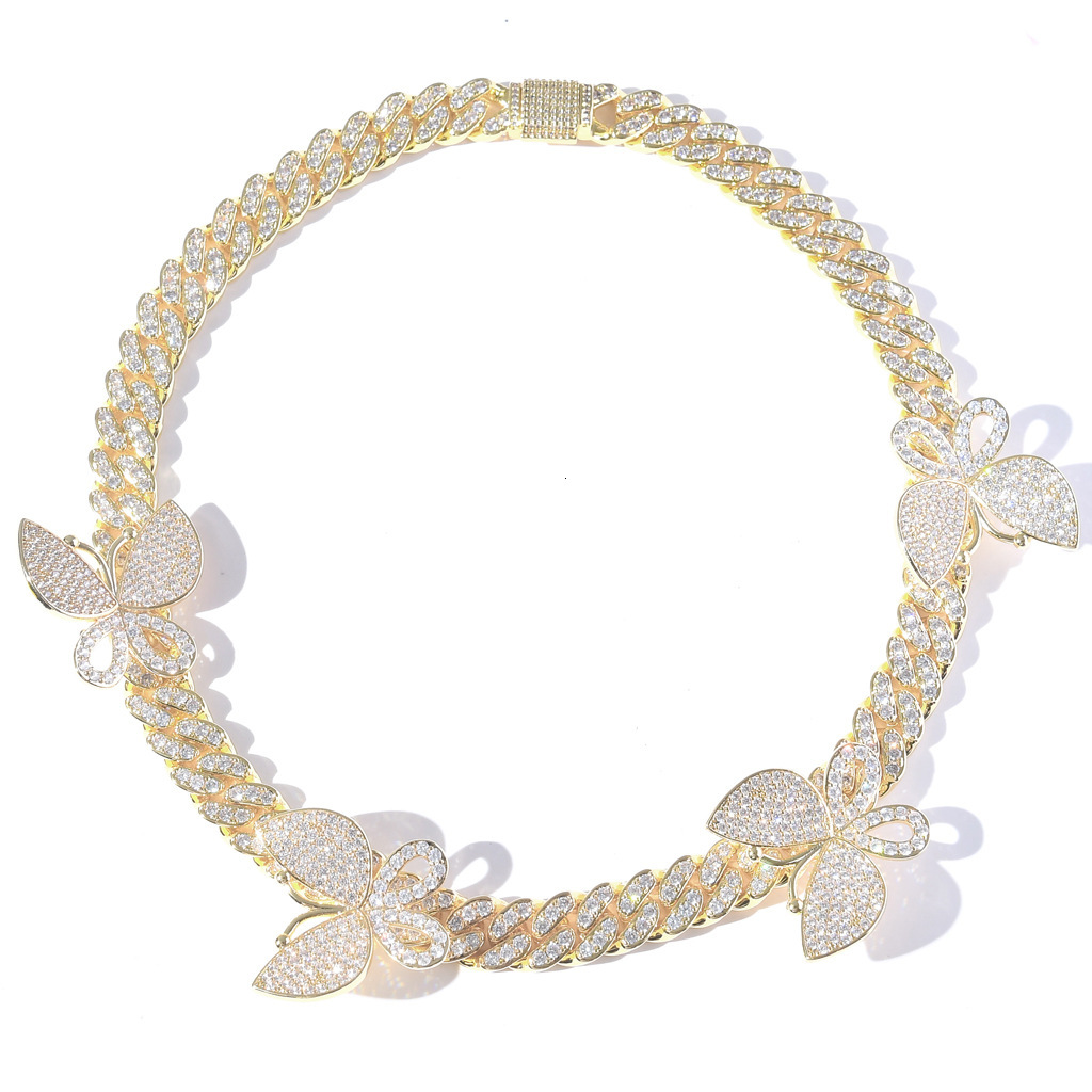 Iced Out Butterfly Cuban Chain 12mm Choker Trendy Fashion Moissanite Jewelry Pass the diamond tester