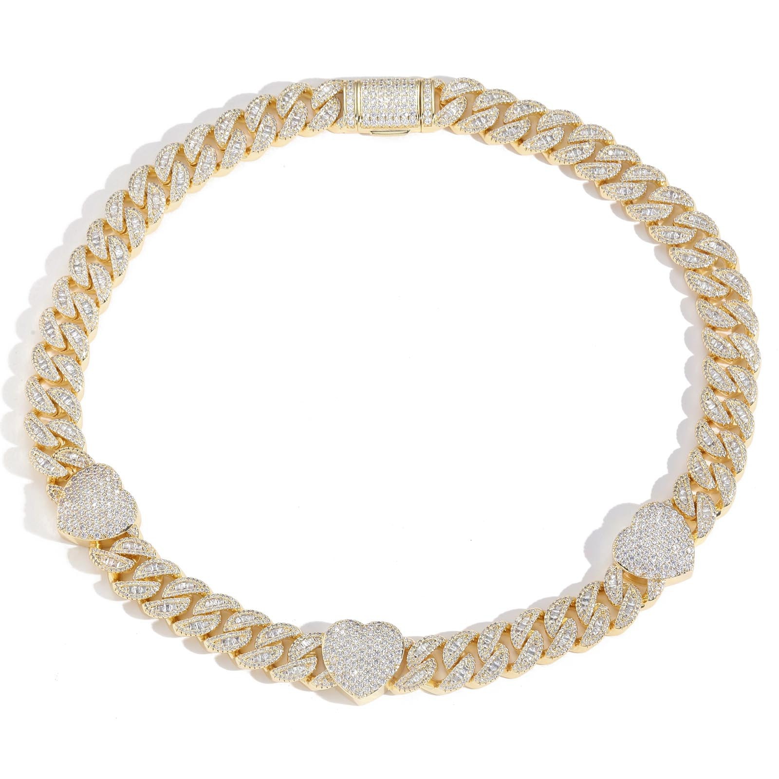 New 15mm Love Heart Cuban Link Chain Baguette VVS Moissanite Full Pave Trendy Men's Hiphop Luxury Bling Bling Necklace Pass the diamond tester