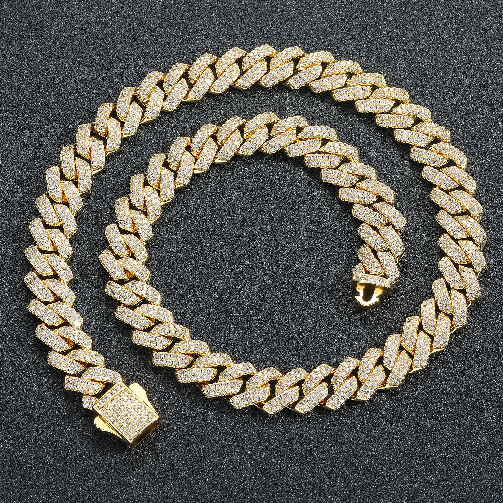 Hip Hop Bar Cuban with Spring Clasp Luxury VVS Moissanite 13MM Diamond Cut Cuban Link Chain Hip Hop Necklace Premium Quality Pass the diamond tester