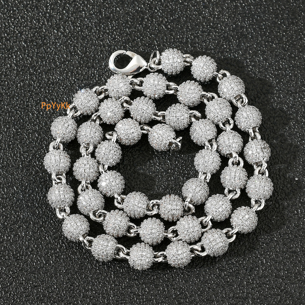 Luxury Jewelry Accessory 8mm Bead Necklace Choker Collarbone Chain Iced Out Moissanite Unisex Trendy Hip Hop Necklace Pass the diamond tester