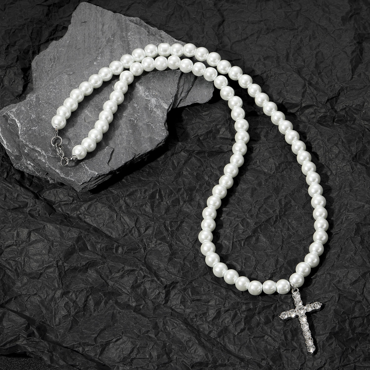 Minimalist Luxury Cross 8-10mm Pearl Necklace Hip Hop Trendy Unisex Choker High Quality Bling Bling Necklace Pass the diamond tester