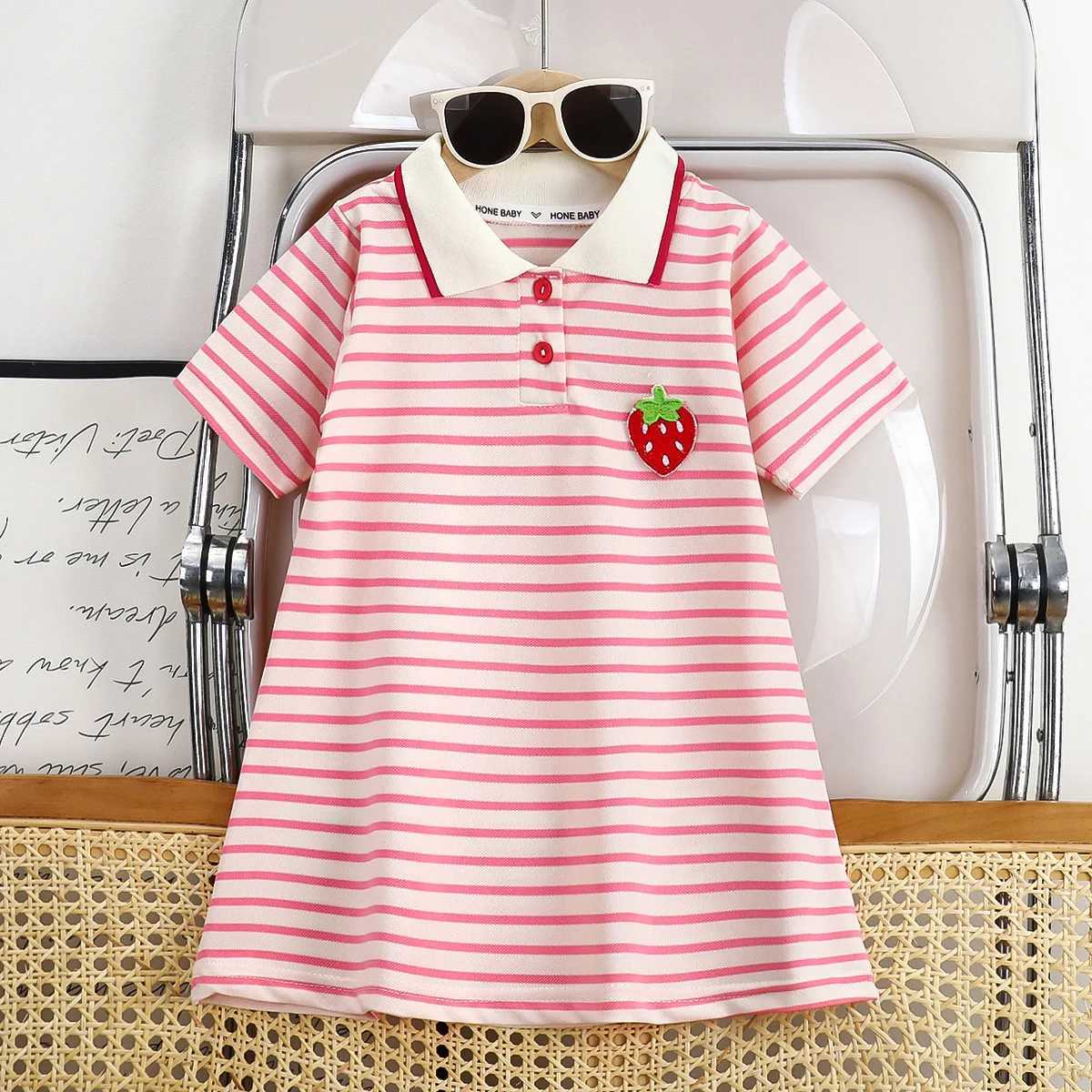 Childrens Korean Version Dress Girls Summer Striped Strawberry Short Sleeved Casual Dress 1-10 Year Old Princess Dress R250707