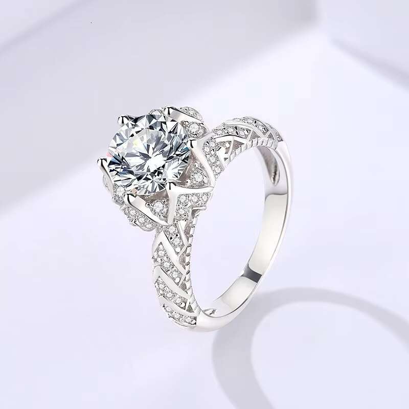 2 Karat Moissanite Female Ring S925 Sterling Silver Light Luxury Advanced Proposal Design Cross-Border for Europe and America
