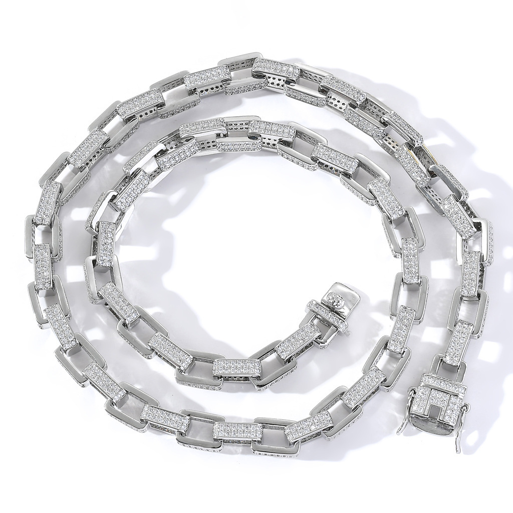 Men Hiphop Iced Out Box Chain VVS Moissanite Circle Clasp Diamond Paved Trendy Luxury High Quality Necklace Pass the diamond tester