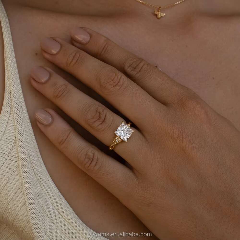 Custom Made Vintage Style 4 Prongs 3CT Princess Cut Moissanite 18K Yellow Gold Diamond Engagement Wedding Ring Women