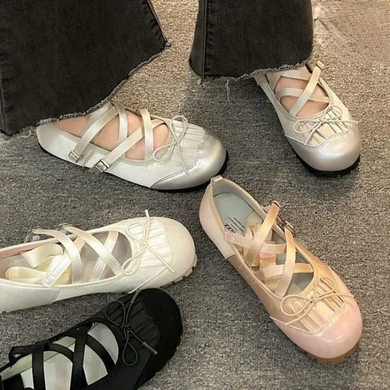 Wen Ballet Flats Shoes Fion Elegant Cross Strap Shoes Ladies Outdoor Dress Flats Fion Shallow Ballerina Shoes Y250629