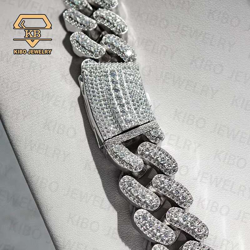 Hip Hop Chains VVS Moissanite 925 Sterling Silver White Gold Plated Iced Out 22mm VVS1 LAB Moissanite Bracelet Cuban Link Chain