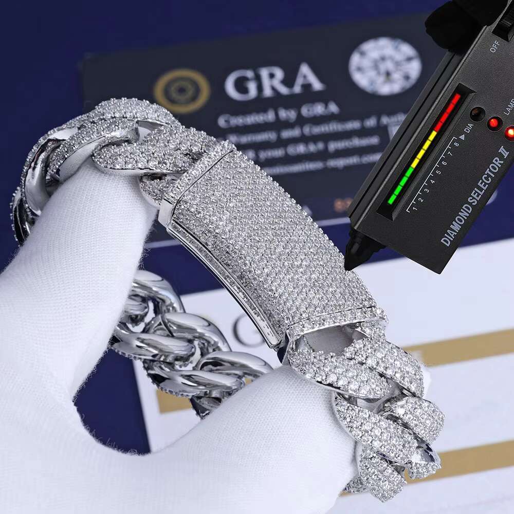 Hip Hop S925 Silver Moissanite Three Rows Full of Diamond Bubble Cuban Chain Jewelry Premium Sense Mens Bracelet
