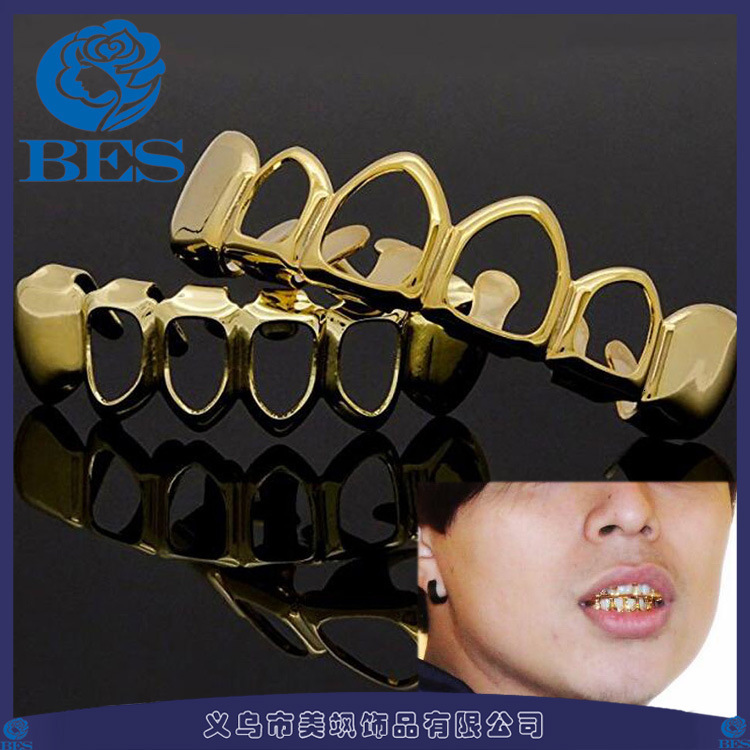 18K Gold Plated Vampire Fangs Hip Hop Grillz - Luxury Halloween Party Statement Rapper Costume Accessories