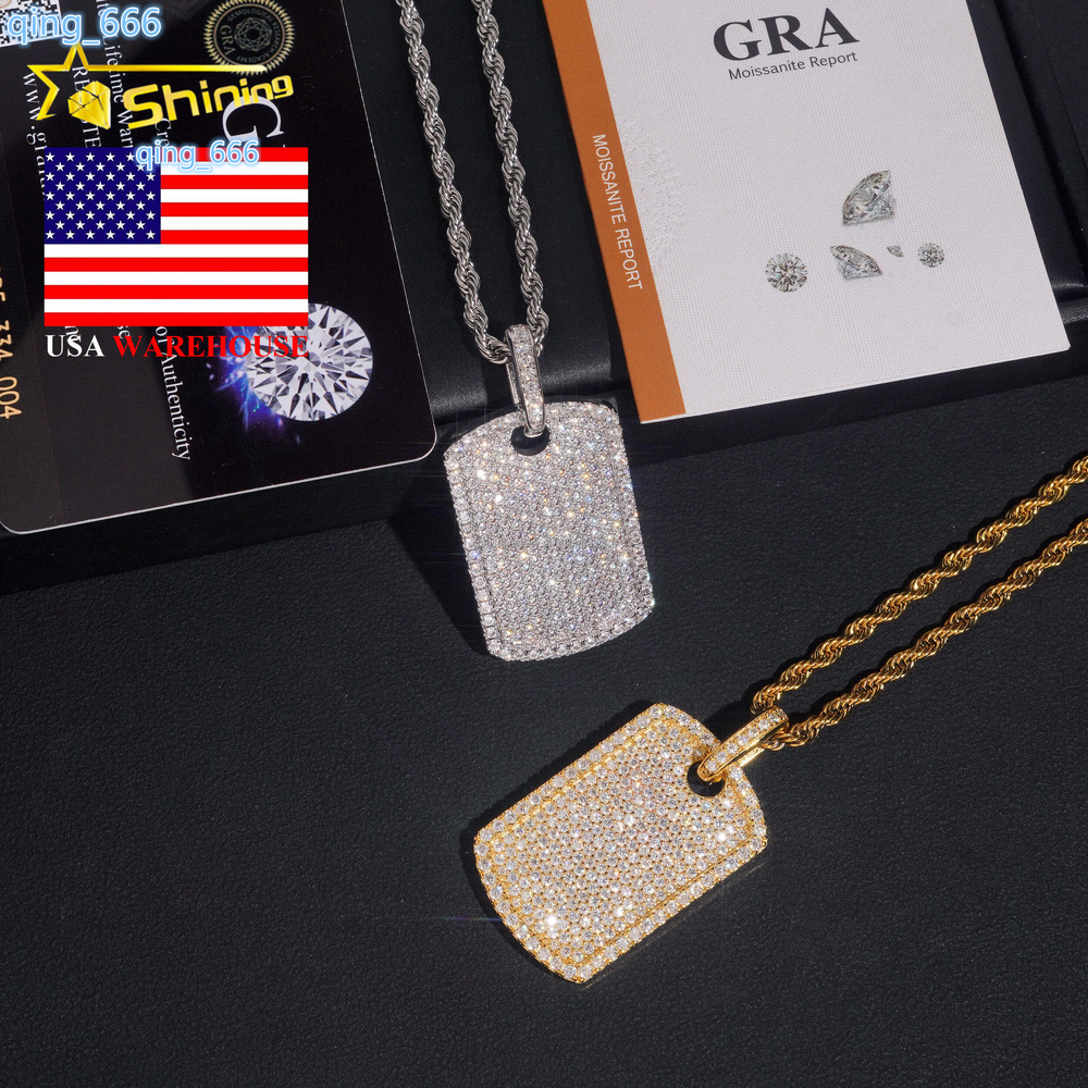 Rapper Popular Style Unisex Hot Selling RTS GRA Certified 925 Silver Gold Plated VVS1 Moissanite Diamond Dog Tag Pendant Gift