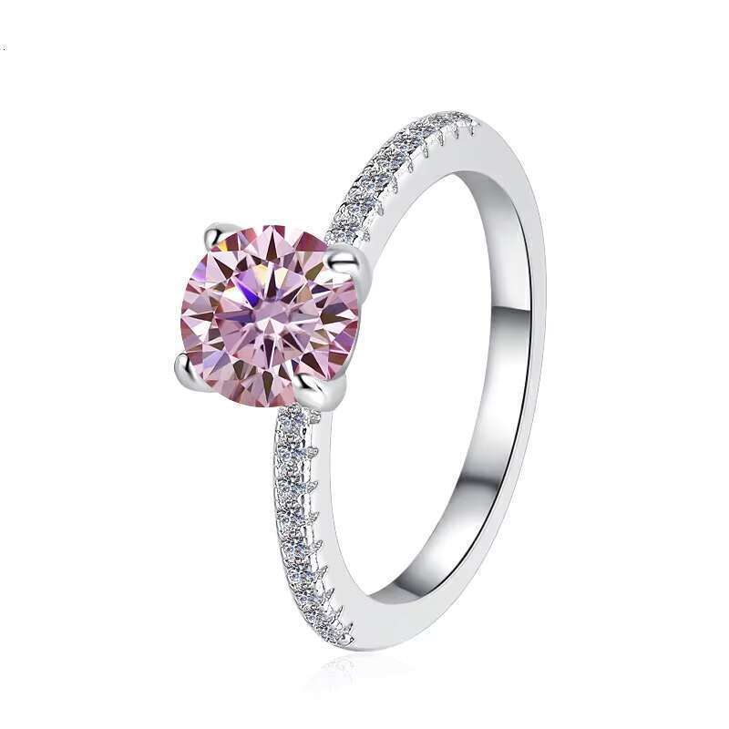 Fine Jewelry 1Ct Diamond Stylish Minimalist Ladies S925 Sterling Silver pink VVS1 Moissanite Solitaire Ring for Woman Ladies