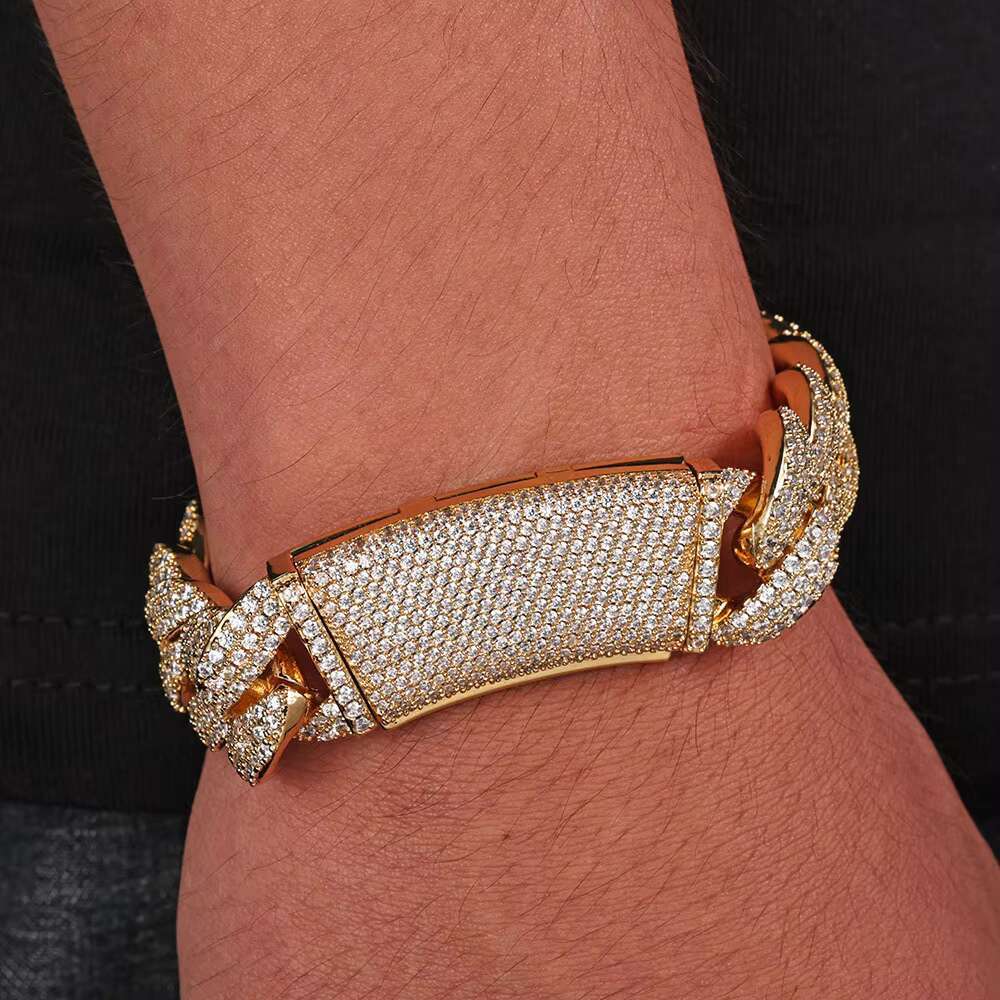 Hip Hop S925 Silver Moissanite Three Rows Full of Diamond Bubble Cuban Chain Jewelry Premium Sense Mens Bracelet