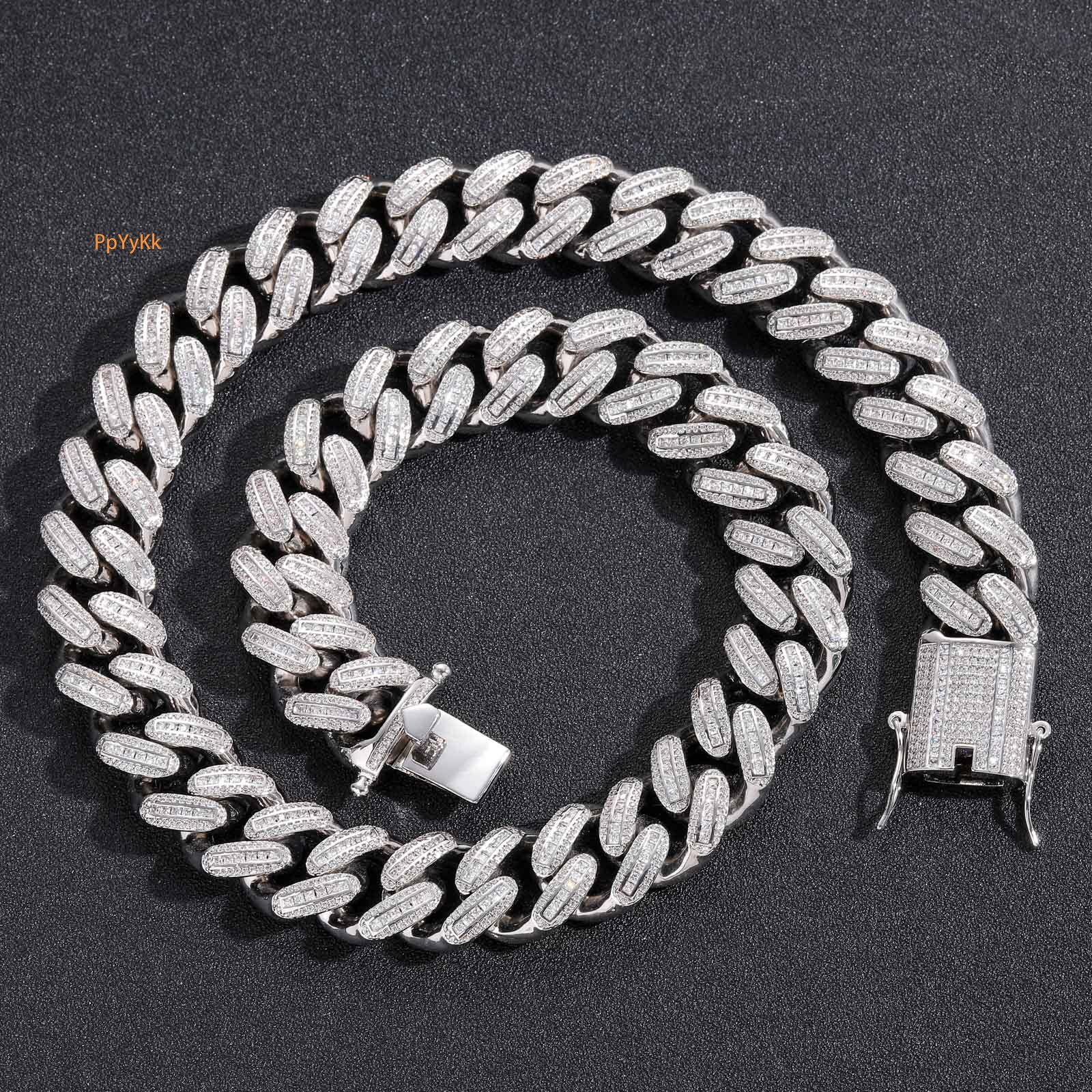 Men's Hip Hop 18mm VVS Moissanite Iced Out Miami Cuban Chain Luxury Necklace Pass the diamond tester