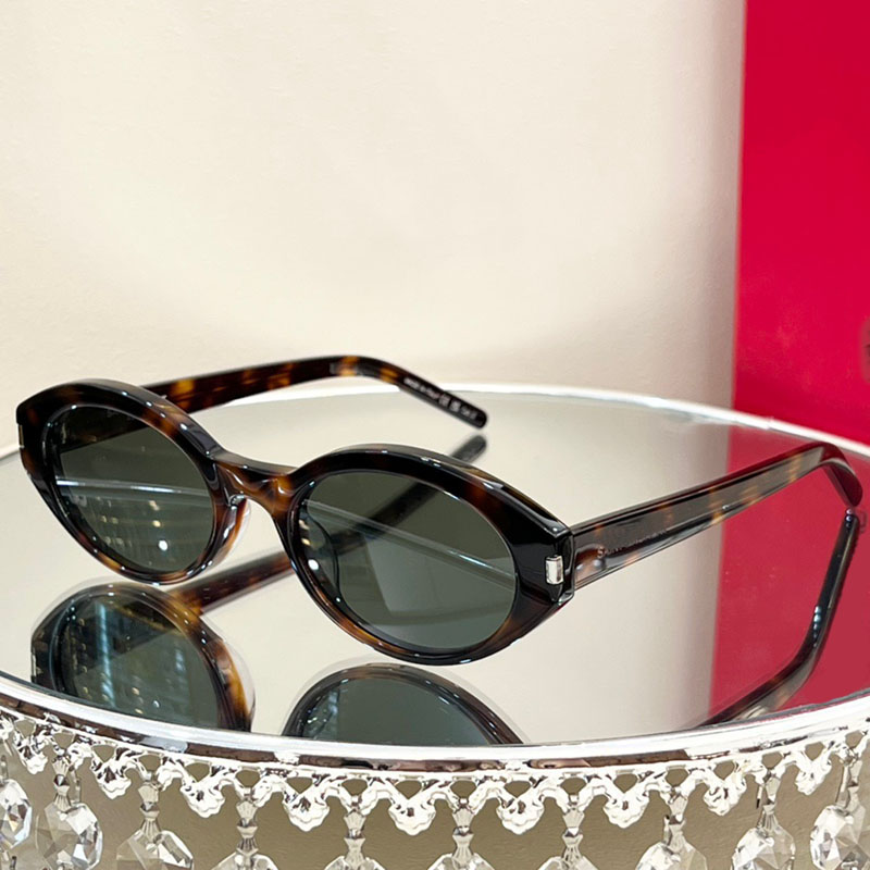 Fashion round cat eye women sunglasses luxury designer sunglasses SL 567 Transparent acetate frame nylon green lens beach travel decoration mirror UVA100%