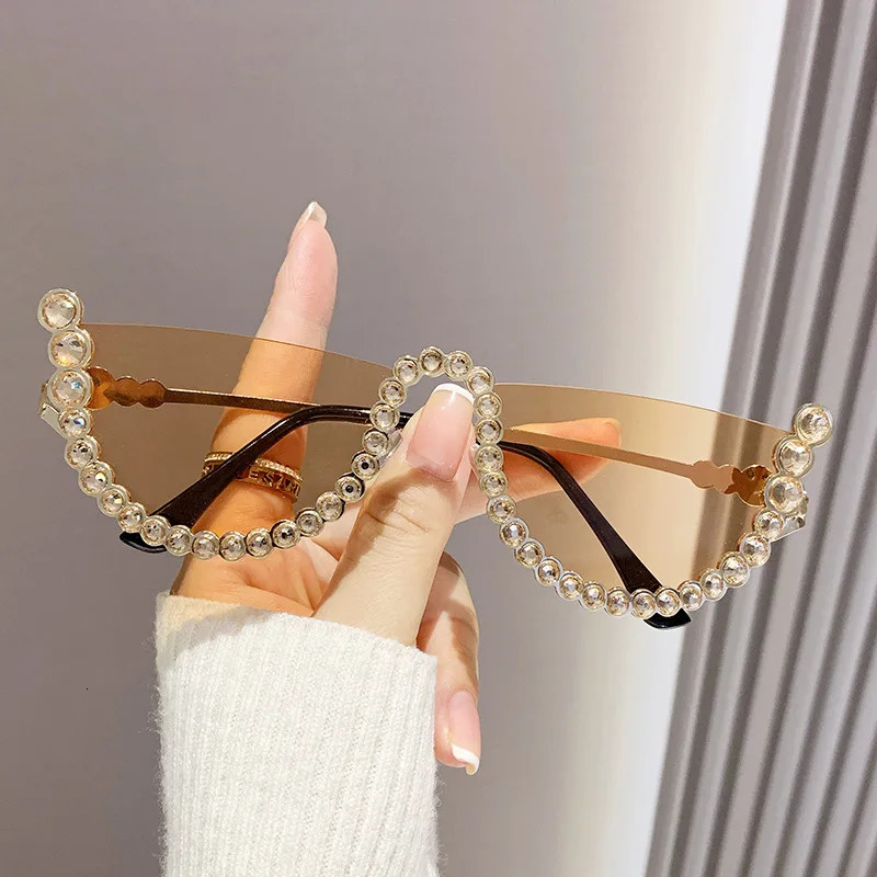 Diamond Half Frame Sunglasse For Female Vintage Fashion Sun Glasses Punk Rhinestone Crystal Metal 250627