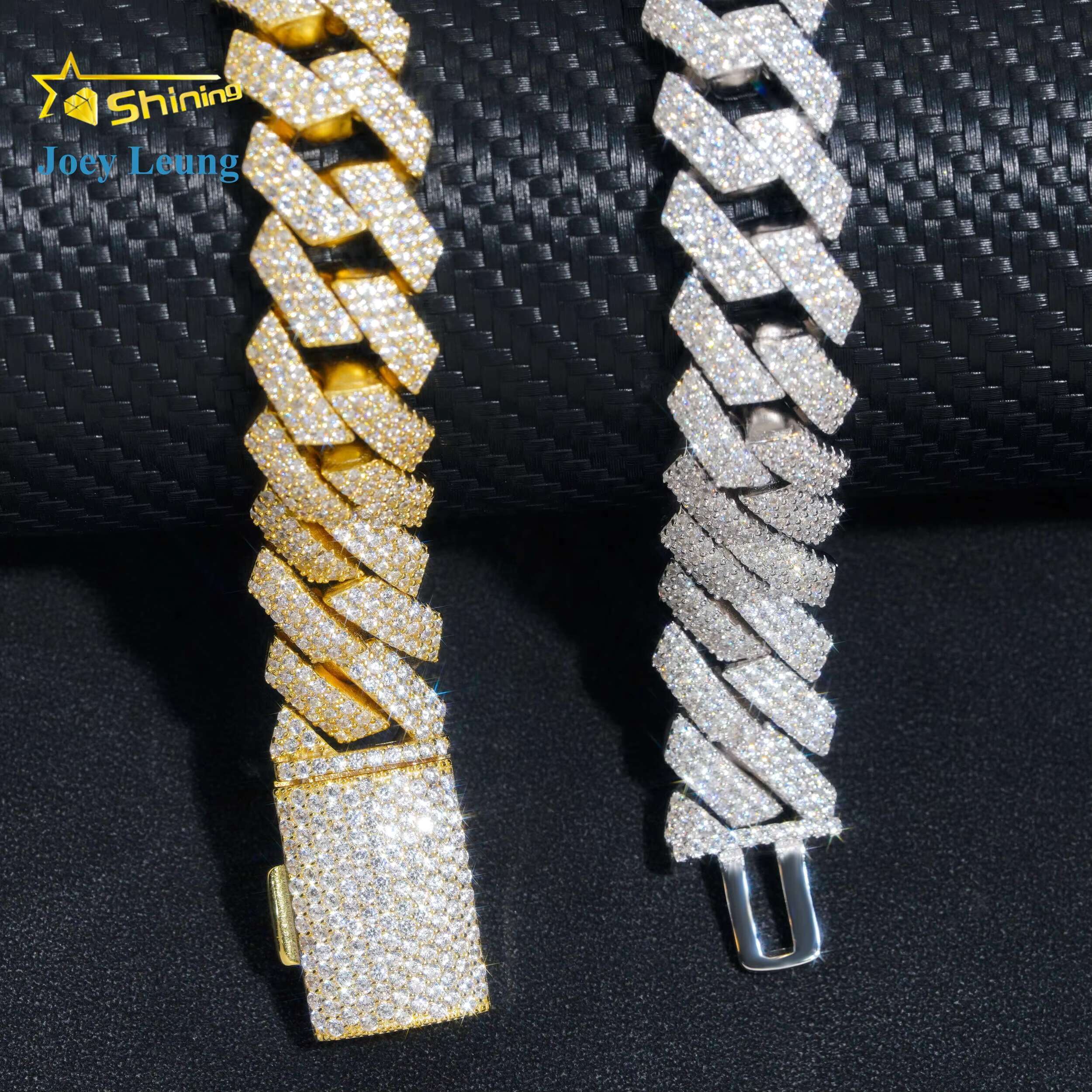 Iced Out 925 Sterling Silver VVS Moissanite Diamond Rapper Jewelry for Men 16MM Three Rows Hip Hop Cuban Link Bracelet